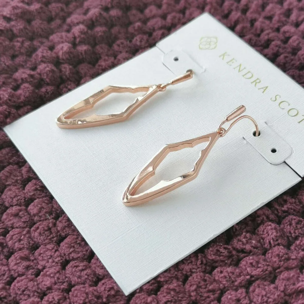 Kendra Scott Rose Gold Elongated Abbie Open Frame Earrings NEW - Picture 3 of 3